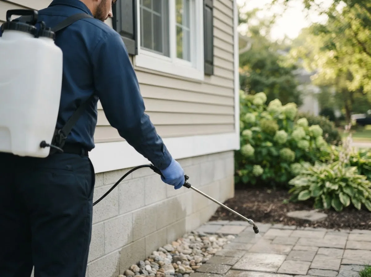 Pest control technician inspecting a home in Northway, AK